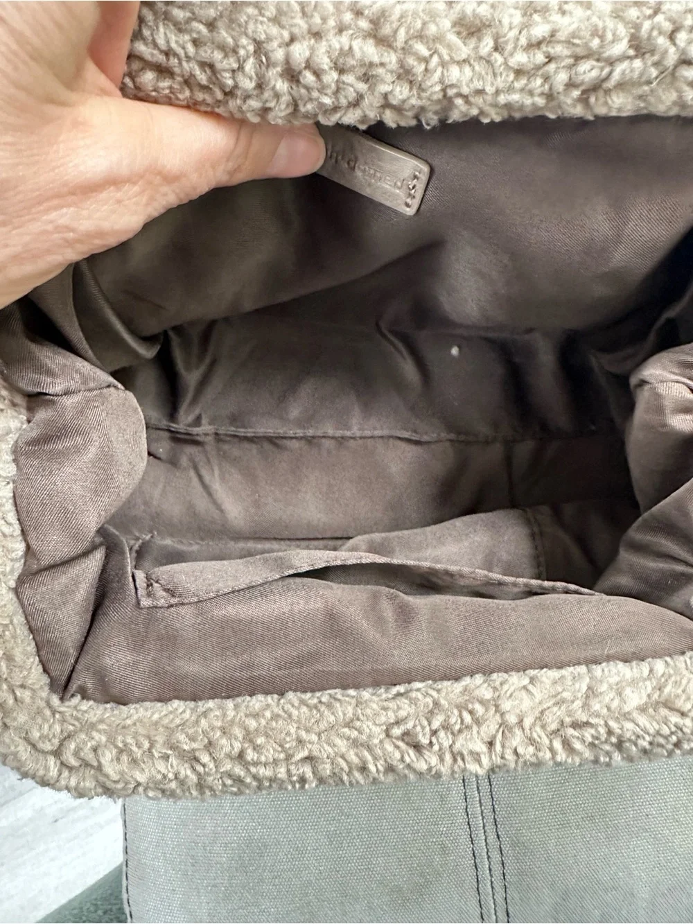 Ah-Dorned Teddy Sherpa Clutch w/ Oversized Beaded Handle Neutral Taupe Bag